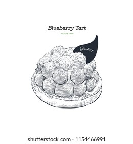 Blueberry tart, hand draw sketch vector.