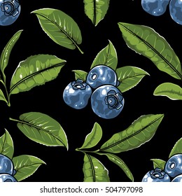 Blueberry Tea Seamless Pattern Black