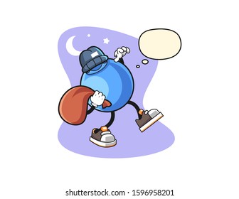 Blueberry thief with thought bubble cartoon. Mascot Character vector.