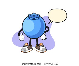 Blueberry thumbs up with speech bubble cartoon. Mascot Character vector.
