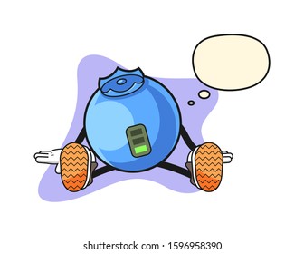 Blueberry tired with thought bubble cartoon. Mascot Character vector.