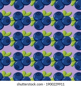 Patrón a la moda del Blueberry sin fisuras sobre el vector de fondo violeta para tarjetas, banners, papel de envoltura, carteles, scrapbooking, almohada, tazas y diseño de tela de cocina. 