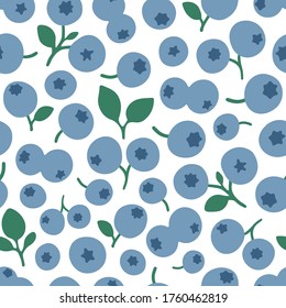 Blueberry Vector Background. Fruit Print. Berry Seamless Pattern For Fabric, Prints, Textile, Wrapping Paper, Nursery. Abstract Summer Background. Vegetarian Healthy Food Illustration