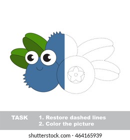 Blueberry in vector to be traced. Restore dashed line and color the picture. Visual game for children. Easy educational kid gaming. Simple level of difficulty. Worksheet for kids education.
