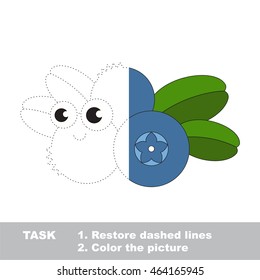 Blueberry in vector to be traced. Restore dashed line and color the picture. Visual game for children. Easy educational kid gaming. Simple level of difficulty. Worksheet for kids education.