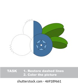 Blueberry in vector to be traced. Restore dashed line and color the picture. Easy educational kid gaming with simple level of difficulty.