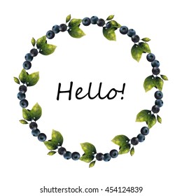 Blueberry vector frame. 
Circle blueberries illustration. There is place for your text in the center. Isolated on white background.