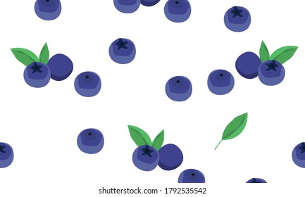 Blueberry vector pattern, backgound. Natural fresh ripe tasty blueberries on white. Vector illustration, eps. For backgrounds, packaging, textile and various other designs.