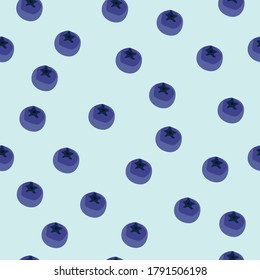 Blueberry vector seamless pattern. Natural fresh ripe tasty blueberries on blue. Seamless background. Vector illustration, eps. For backgrounds, packaging, textile and various other designs.