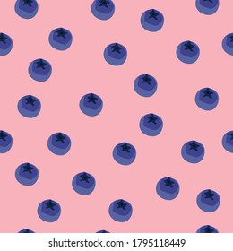 Blueberry vector seamless pattern. Natural fresh ripe tasty blueberries on pink. Seamless background. Vector illustration, eps. For backgrounds, packaging, textile and various other designs.