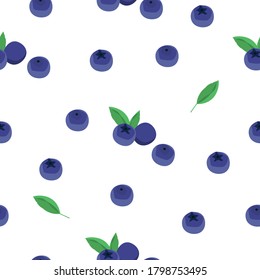 Blueberry vector seamless pattern. Natural fresh ripe tasty blueberries on blue. Seamless background. Vector illustration, eps. For backgrounds, packaging, textile and various other designs.