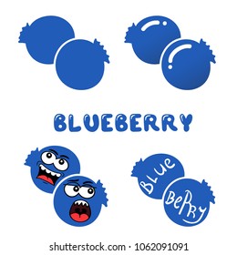 Blueberry vector set. Silhouette and cartoon element of fruit.