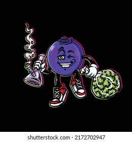 blueberry vector smoking bong joint blunt cannabis bud nug from flower weed marijuana and happy face
