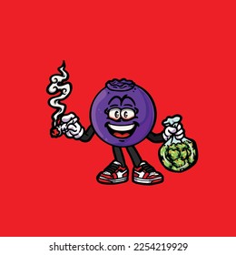 blueberry vector smoking joint hold nug weed cartoon