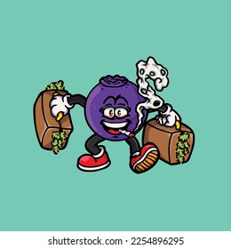 caricatura de hierba nublada para fumar vector del arándano