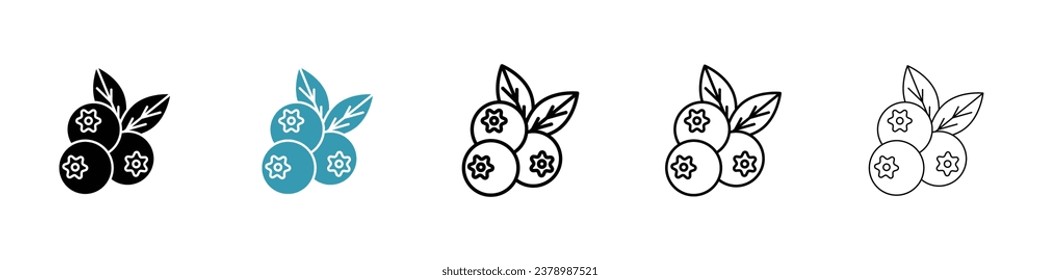 Blueberry vector thin line icon set. cranberry vector symbol. huckleberry sign. elderberry or bilberry sign for web ui designs