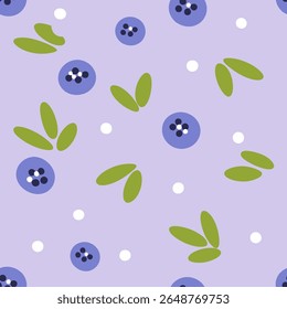 Blueberry and white flower pattern on lavender background seamless pattern for fabric, textiles, clothing, wallpaper, cover, banner, home decor, florals backgrounds