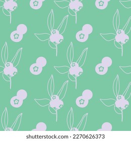 silueta de contorno blanco de arándano azul, vector de patrón de repetición sin fisuras. fondo azul de menta. simple y elegante primavera verano textil, tela, embalaje de productos, papel de embalaje, medios sociales