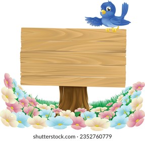 A bluebird bird cartoon wooden background sign