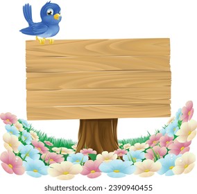 A bluebird bird cartoon wooden background sign