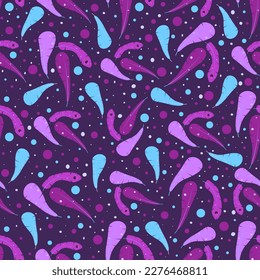 Bluebird feather pattern on violet background. Cartoon style endless texture. Print for fabric,bed linen, T-short, hoodie, woman's wear