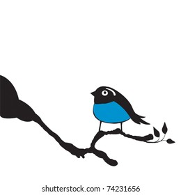 Bluebird perched on top of a Magnolia tree greeting the beginning of spring, vector illustration