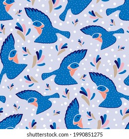 bluebird seamless surface pattern design for stationary, wall art, wall paper, fabric and more.