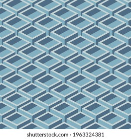 Blue-blue button squares in volume, abstraction, perspective, pattern, design