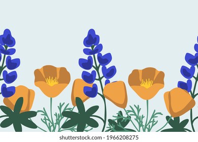 Bluebonnet and california poppy background