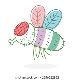 Dibujo de ilustraciones vectoriales de Bluebottle aislado en fondo blanco. Caricatura divertida del vector de la mosca.