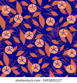 Blue-Brown Floral Leaves Design Pattern.  Can be used as fabric, curtain,  cushion, carpet, background, cover, greeting, card pattern.