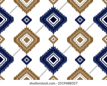 Blue-Brown seamless ethinc ikat embroidery design for wrapping, silk, scarf, background, textile, carpet, rug, texture, hand-draw