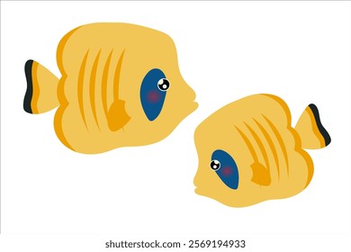Bluecheek butterflyfish. Vector simple color flat illustration.