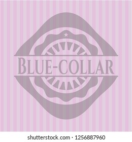 Blue-collar badge with pink background
