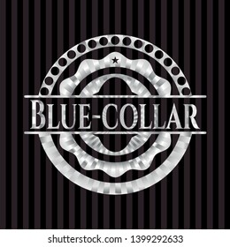 Blue-collar silver badge or emblem. Vector Illustration. Mosaic.