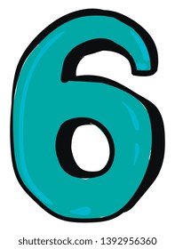 A blue-colored figurine with a black outline represents the number six or 6  vector  color drawing or illustration