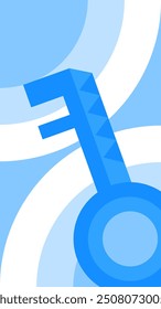 Blue-colored Key Cartoon Flat Vector Illustration with a Simple Minimalist Background. Suitable for Security Awareness Content