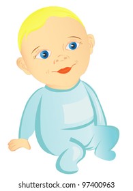 The blue-eyed baby on a white background. Cute, blonde