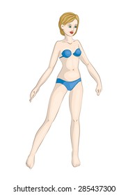 Blue-eyed blonde in a bathing suit is suitable for carved dolls