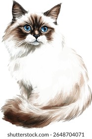 Blue-Eyed Cat  - Fluffy Pet Portrait vector illustration