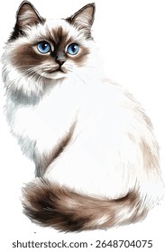 Blue-Eyed Cat  - Fluffy Pet Portrait vector illustration
