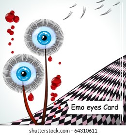Blue-eyed dandelions - vector emo card.