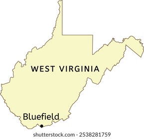 Bluefield city location on West Virginia state map