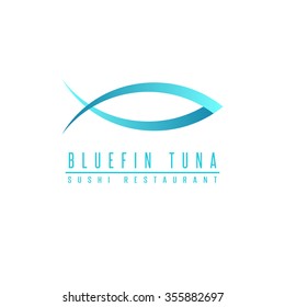 Bluefin tuna logo fish silhouette, mockup sushi restaurant, design element fishing club emblem