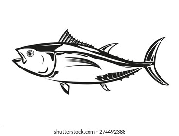 Bluefin Tuna Outline Silhouette Artwork used in canned foods and a great source for the cuisine of Japan such as sashimi or sushi.. Editable Isolated EPS10.