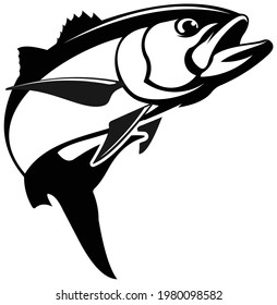 Bluefish Fishing Logo. Fresh and Unique Bluefish jumping out of the water. Great to use as your bluefish fishing activity. 