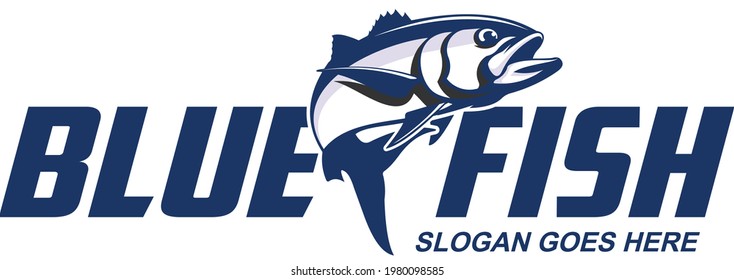 Bluefish Fishing Logo. Fresh and Unique Bluefish jumping out of the water. Great to use as your bluefish fishing activity. 