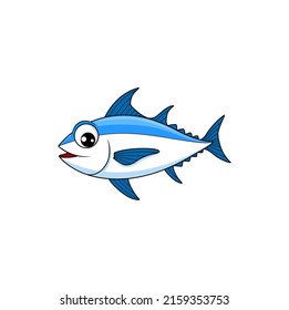 Bluefish mascot isolated tuna fish funny cartoon character animated personage. Vector fishing sport emblem, bluefish thunnus. Atlantic sardine, horse mackerel with flounders. Scombridae saltwater fish