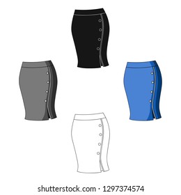 Blue-fitting skirt with slit and buttons. Part strict working style of clothing.Women clothing single icon in cartoon style vector symbol stock illustration.
