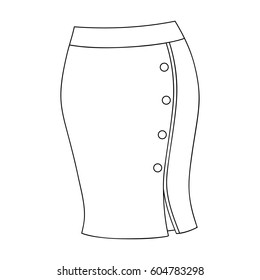Blue-fitting skirt with slit and buttons. Part strict working style of clothing.Women clothing single icon in outline style vector symbol stock illustration.